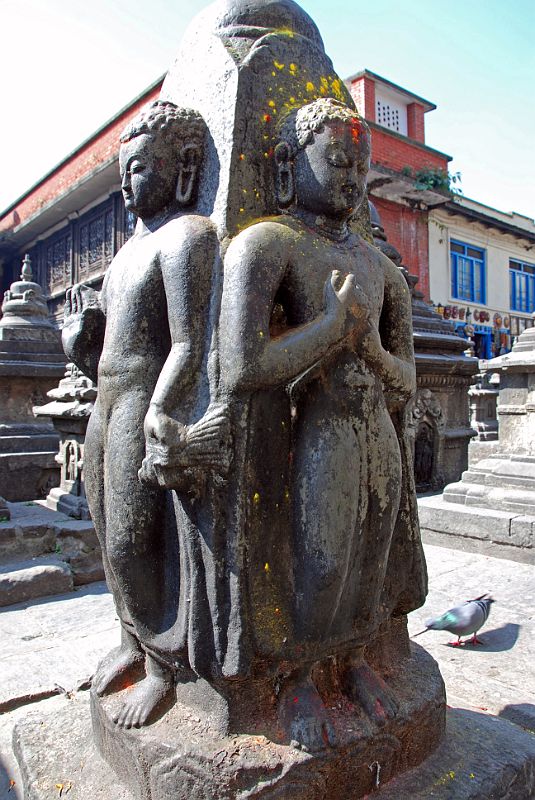 Kathmandu Swayambhunath 44 Four Statues Carved On A Pillar In Northwest Corner 